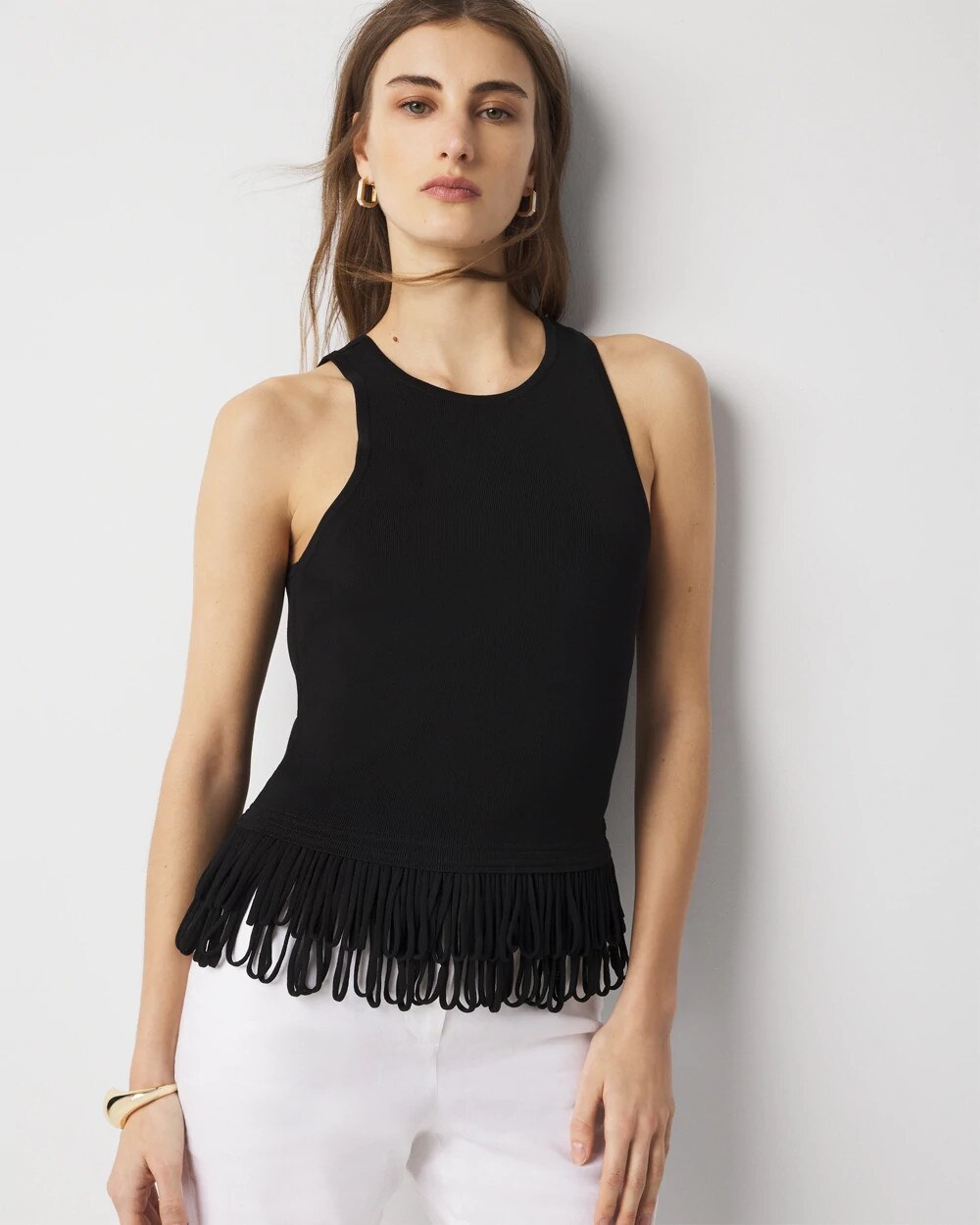 ニット/セーター leinwande Fringe Knit Tank Top / Black leinwande（ラインヴァンド） ニット セーター 「」Sheer Cable